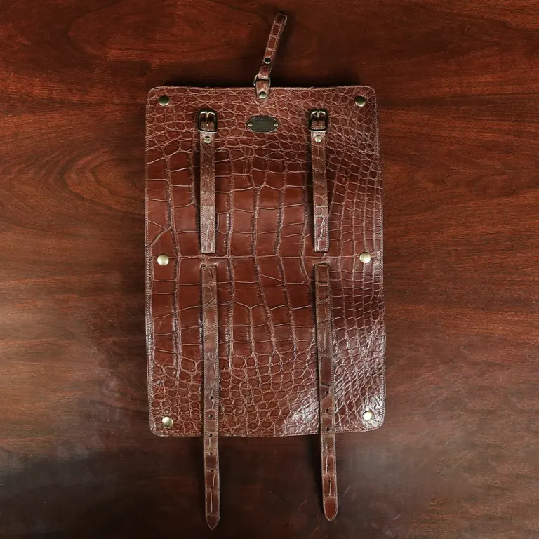 CL - No. 2 Shave Dopp Kit in Vintage Brown American Alligator with No. 8 Khaki Cotton Canvas Lining - Serial Number 001 - unrolled view