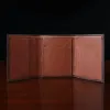 no 1 tri fold wallet in tobacco buffalo on dark background - open view