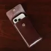 No. 60 phone holster in vintage brown - showing the front open with phone