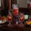 leather centerpiece with glasses and pitcher