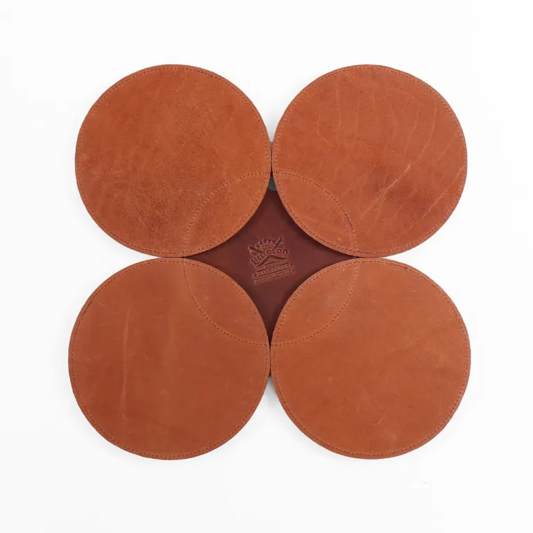 leather table centerpiece in American buffalo top view