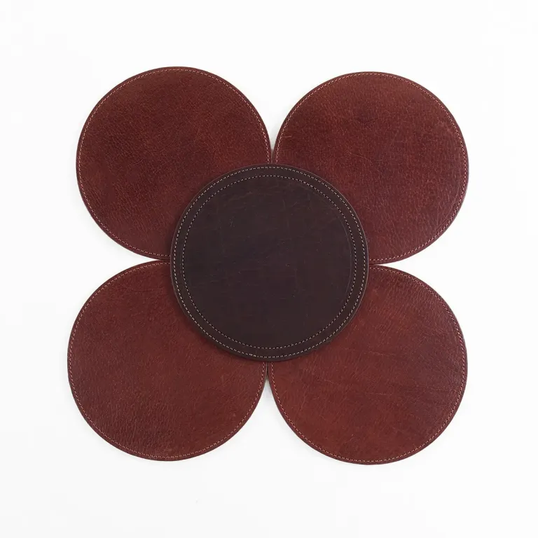 leather table centerpiece in American buffalo top view