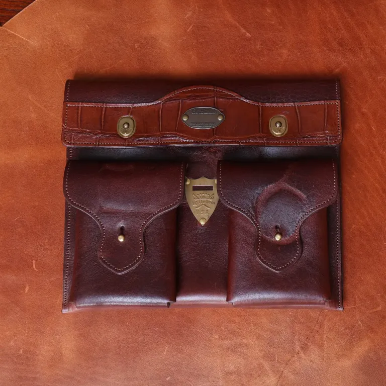 leather conceal carry pouch made of rugged tobacco buffalo leather
