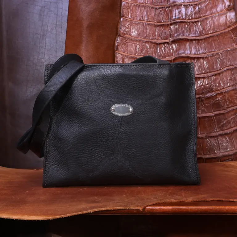 Branded Wayfarer Tote in black showing the front side