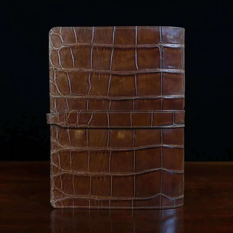 No. 18 Portfolio in Vintage Brown American Alligator - ID 002 - back view on black background