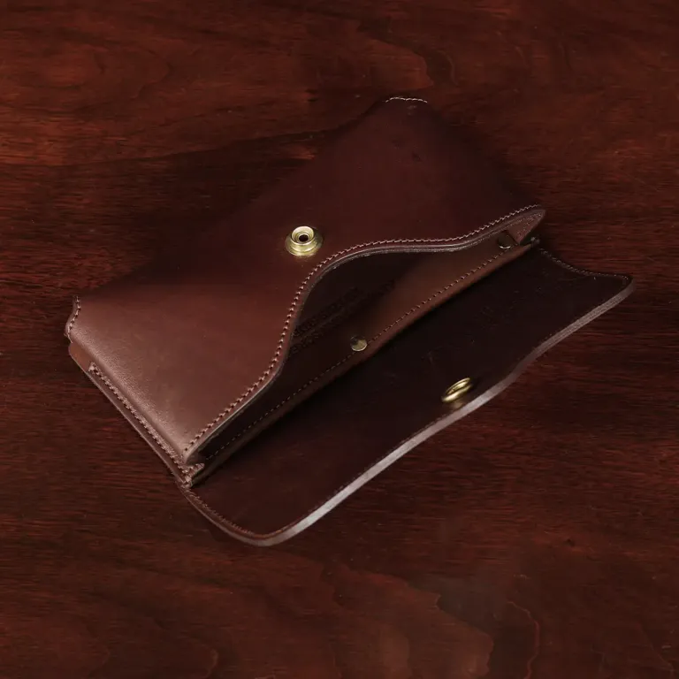 No. 48 vintage brown leather phone holster - showing open view